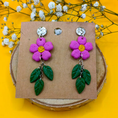Kolczyki kwiaty z listkami